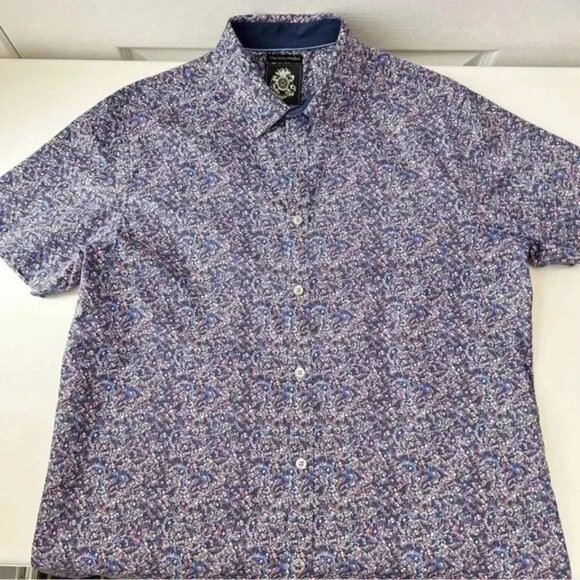 English Laundry Button Up Shirt Short Sleeve Stretch Fitted Casual Blue Medium - Picture 10 of 16